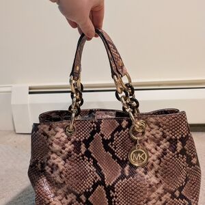 Michael Kors Brown Snake Print Tote Bag